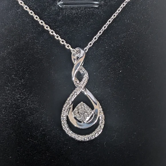 Sterling Silver Diamond Pendant Infinity Necklace - Picture 2 of 4
